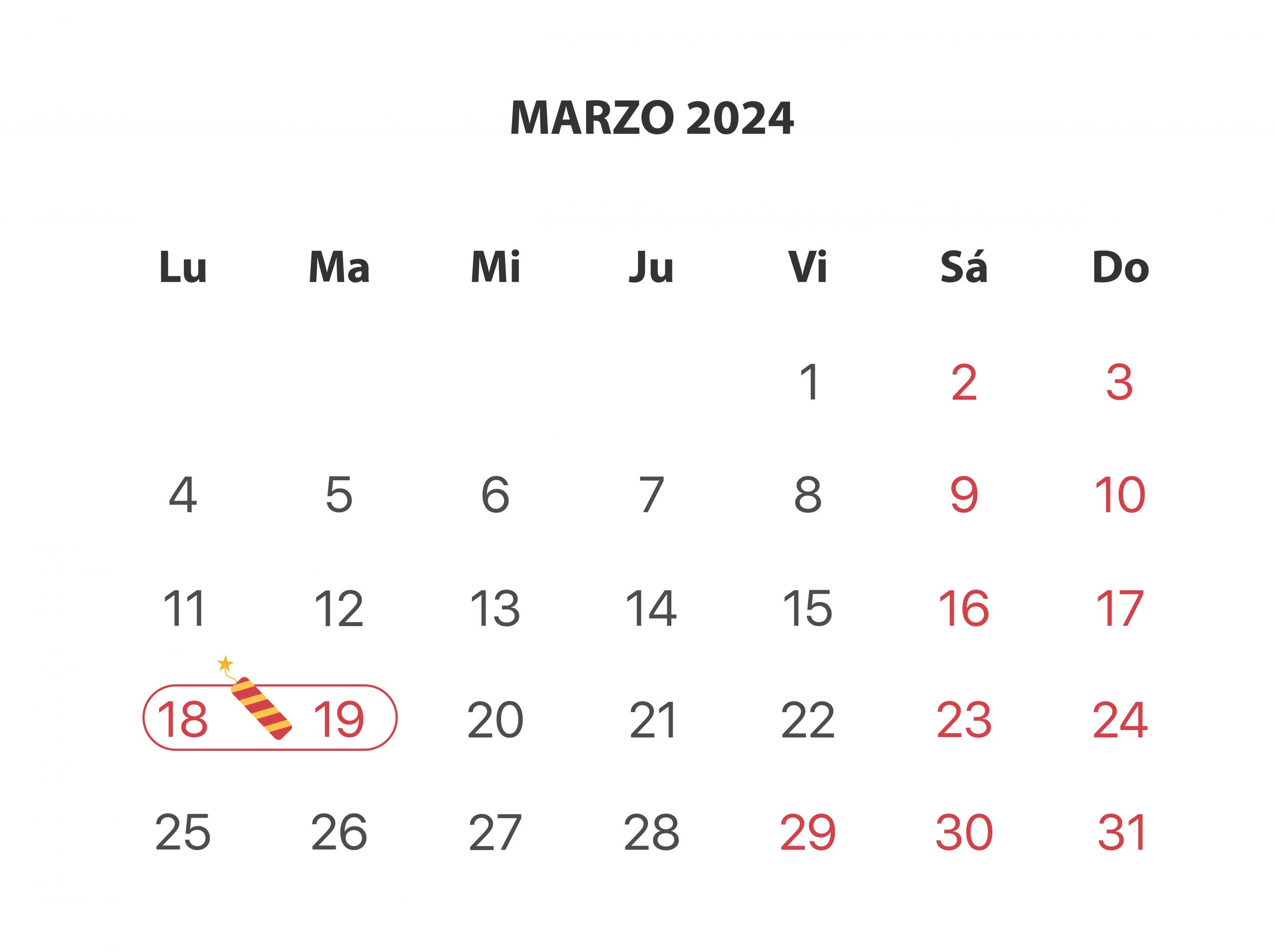 Calendario Marzo Fallas.